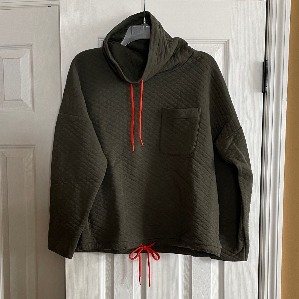 United By Blue Olive Green Quilted Turtleneck Sweatshirt with Orange Ties
